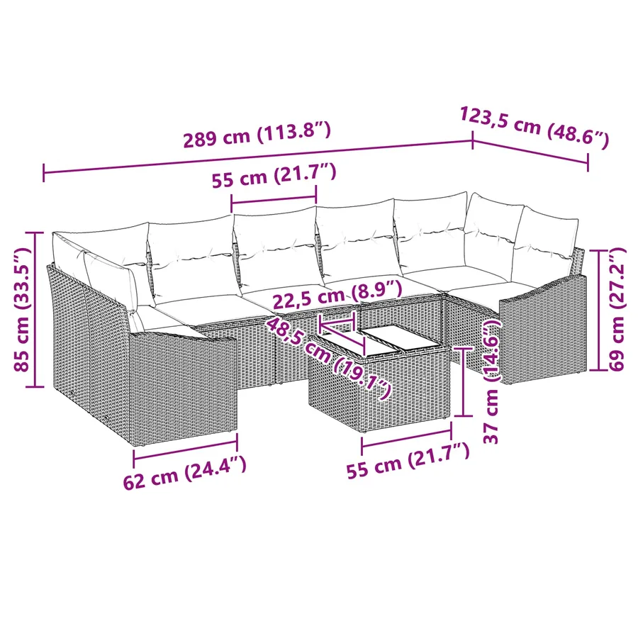 Ensemble de Canapés avec coussin 8 pcs Gris et marine polyrotin - 13