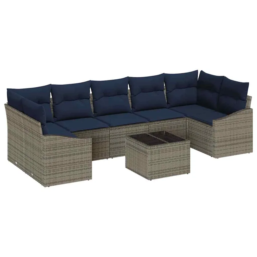 Ensemble de Canapés avec coussin 8 pcs Gris et marine polyrotin - 2