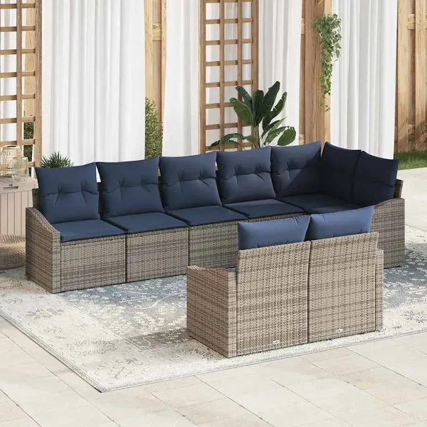 Ensemble de canapé de jardin 8 pcs Gris et bleu marine