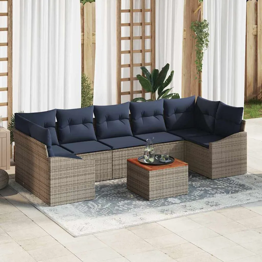 Ensemble de canapé de jardin 8 pcs Gris et bleu marine
