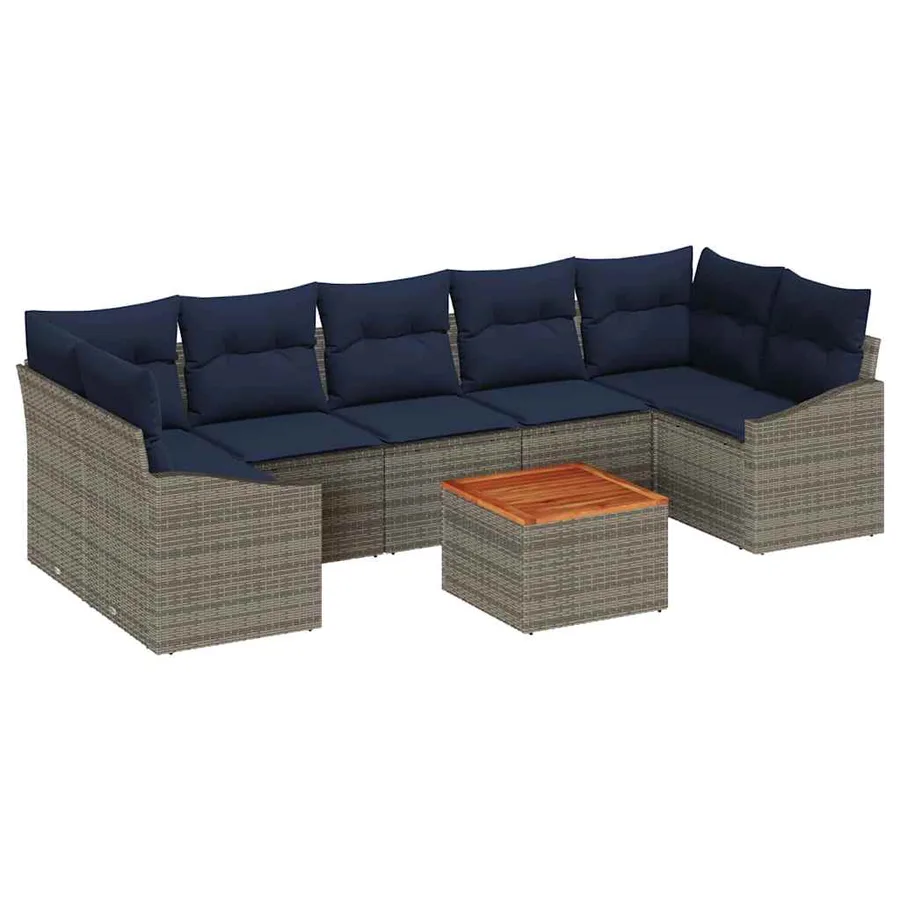 Ensemble de canapé de jardin 8 pcs Gris et bleu marine - 2