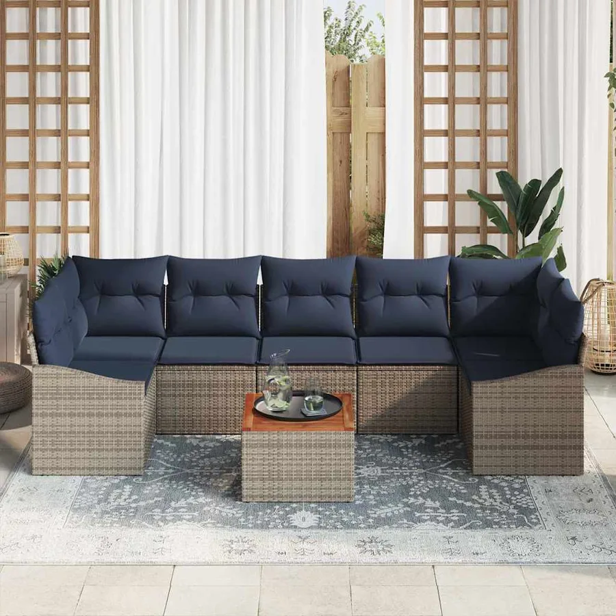 Ensemble de canapé de jardin 8 pcs Gris et bleu marine - 3