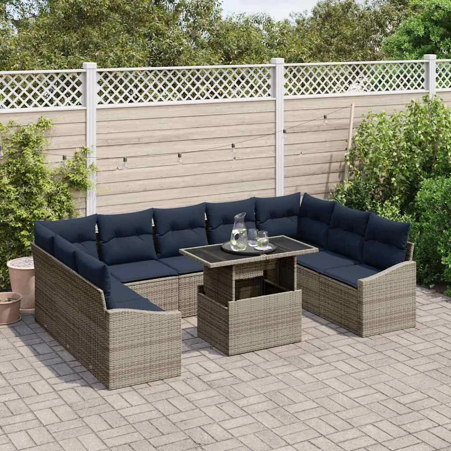 Ensemble de canapé de jardin avec coussin 10 pcs Gris et marine - 3