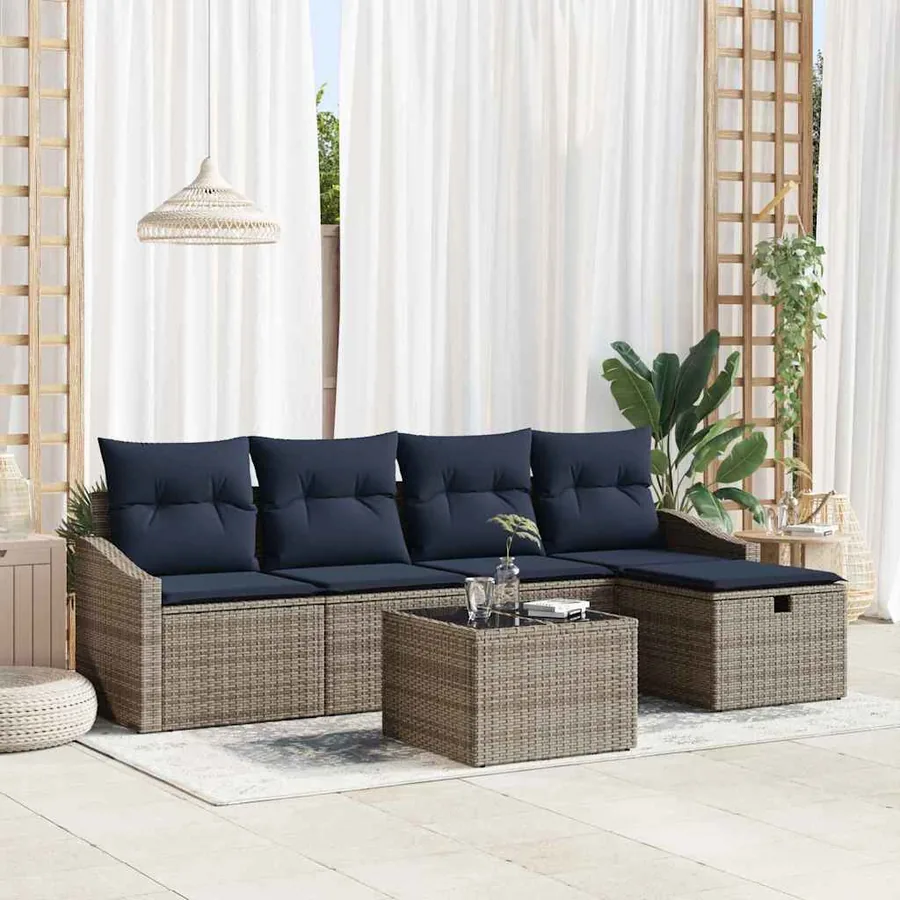 Ensemble de Canapés avec coussin 5 pcs polyrotin