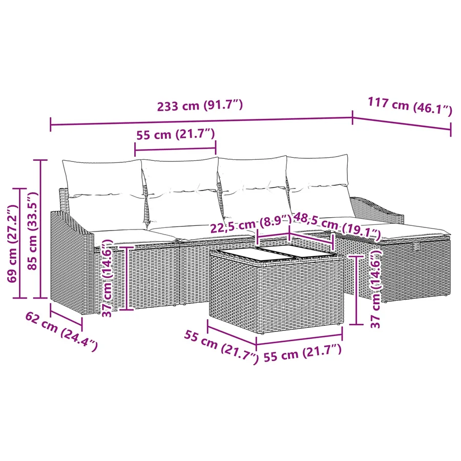Ensemble de Canapés avec coussin 5 pcs polyrotin - 13