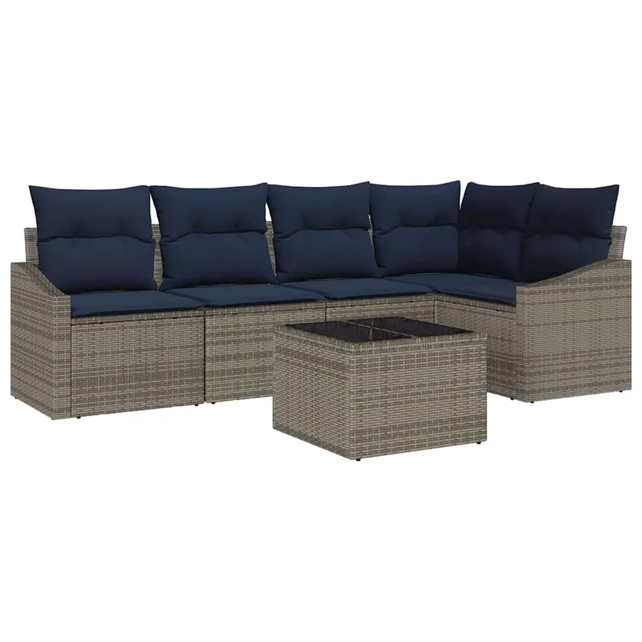 Ensemble de canapé de jardin 6 pcs Gris et marine polyrotin - 2