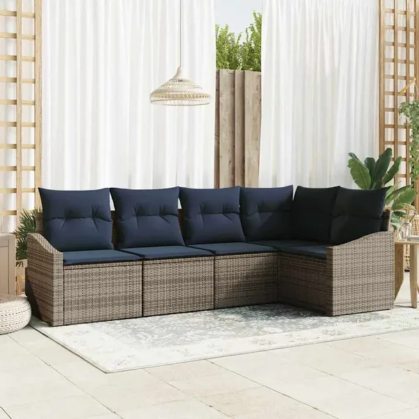 Ensemble de canapé de jardin 5 pcs Gris et bleu marine