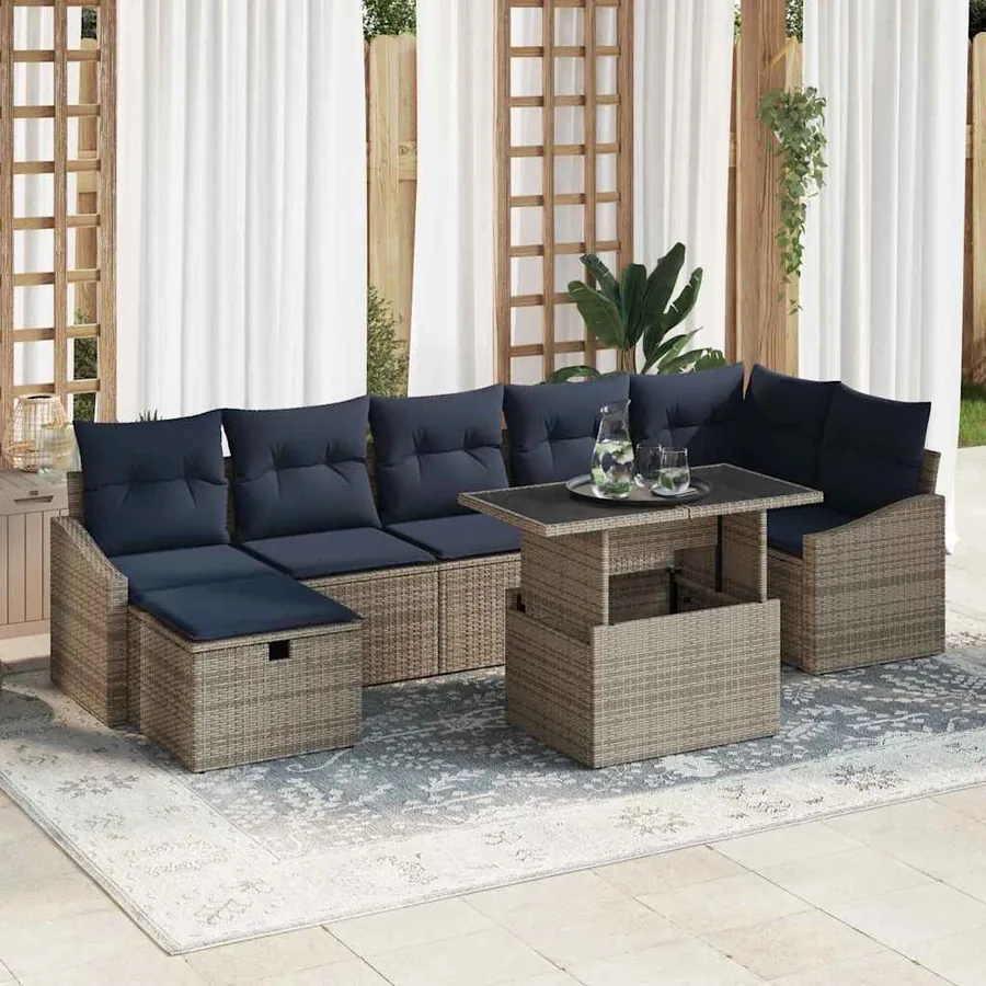 Ensemble de canapé de jardin avec coussin 8 pcs Gris polyrotin