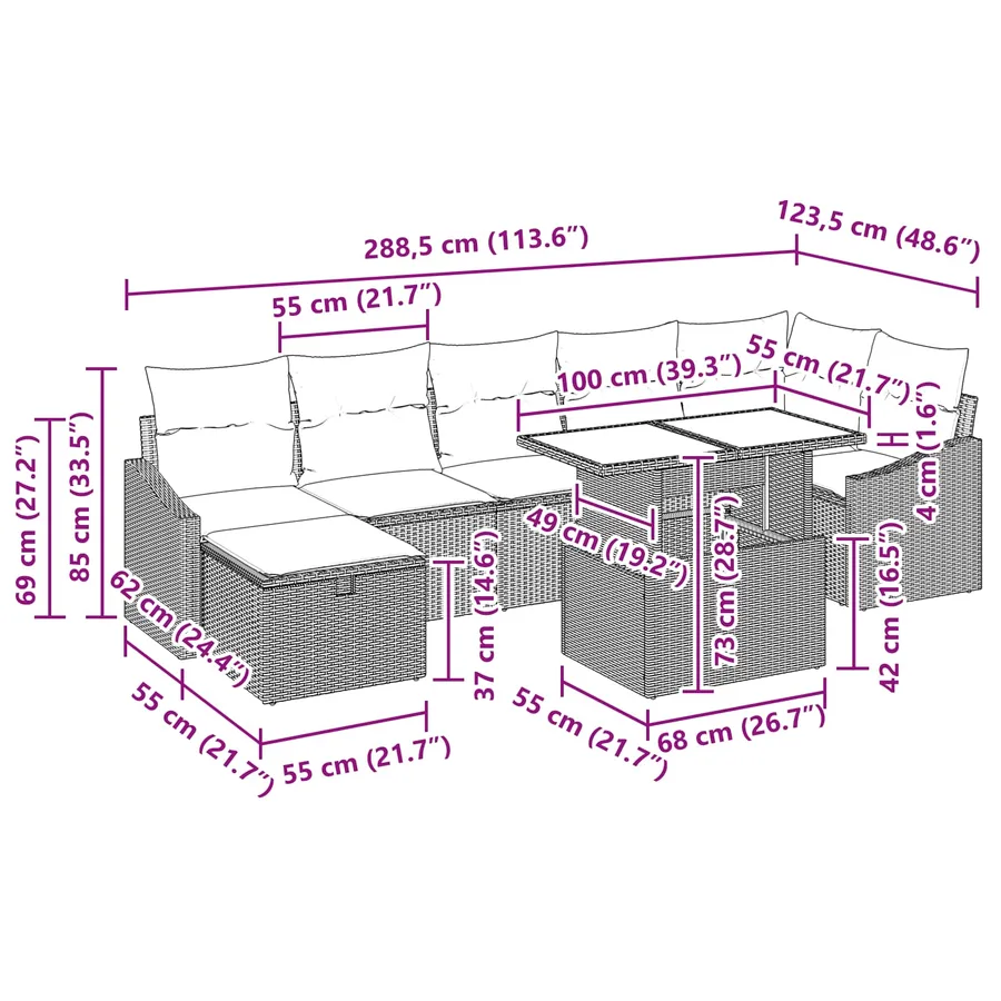 Ensemble de canapé de jardin avec coussin 8 pcs Gris polyrotin - 17