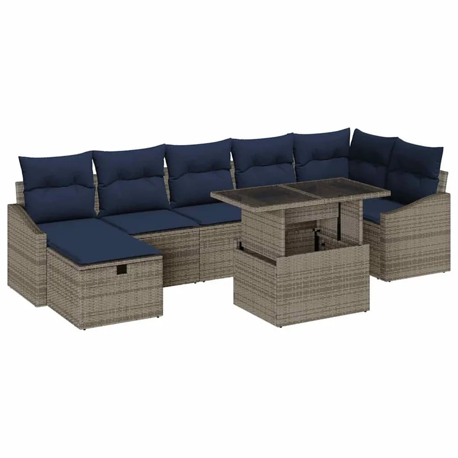 Ensemble de canapé de jardin avec coussin 8 pcs Gris polyrotin - 2