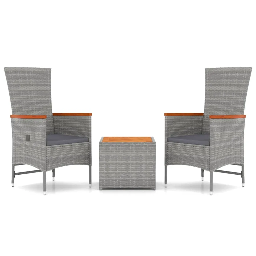 Ensemble de salon de jardin 3 pcs gris poly rotin et acacia - 2