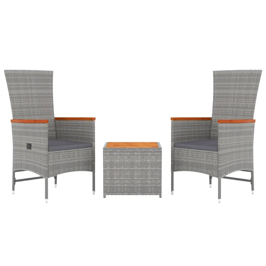 Ensemble de salon de jardin 3 pcs gris poly rotin et acacia - 3