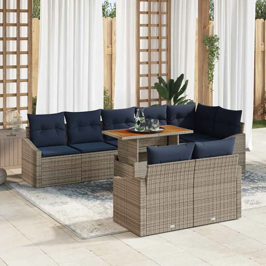 Ensemble de canapé de jardin 9 pcs Gris Poly rotin