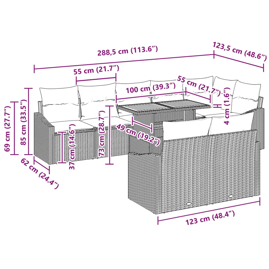 Ensemble de canapé de jardin 9 pcs Gris Poly rotin - 15