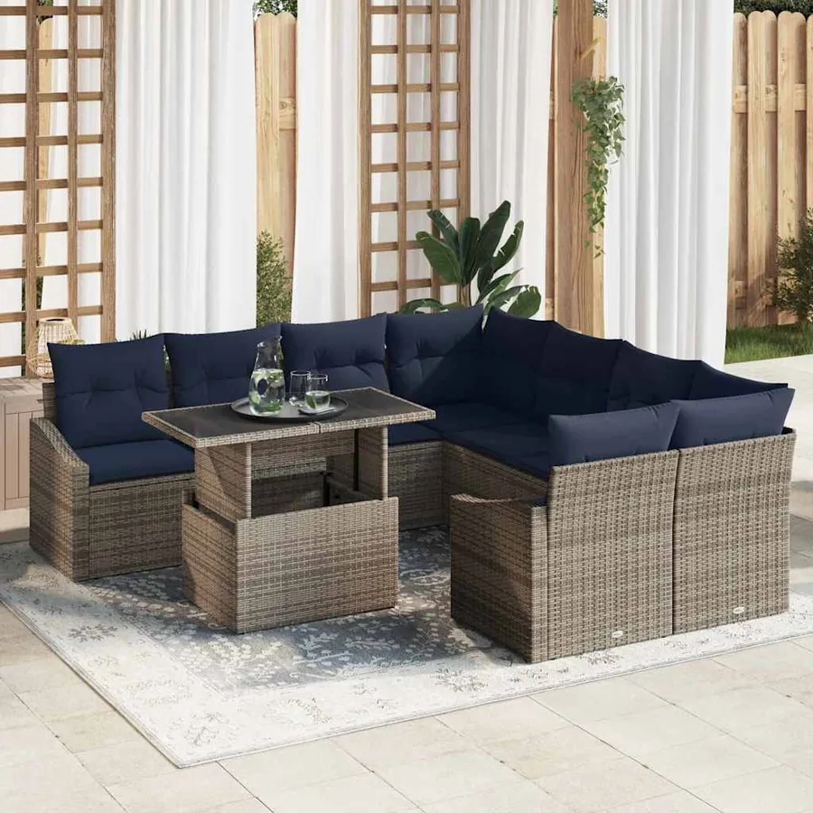 Ensemble de canapé de jardin avec coussin 9 pcs Gris polyrotin