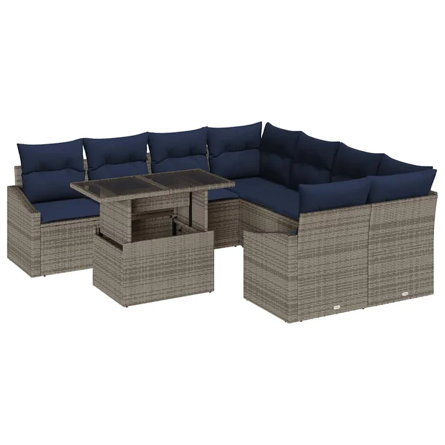 Ensemble de canapé de jardin avec coussin 9 pcs Gris polyrotin - 2