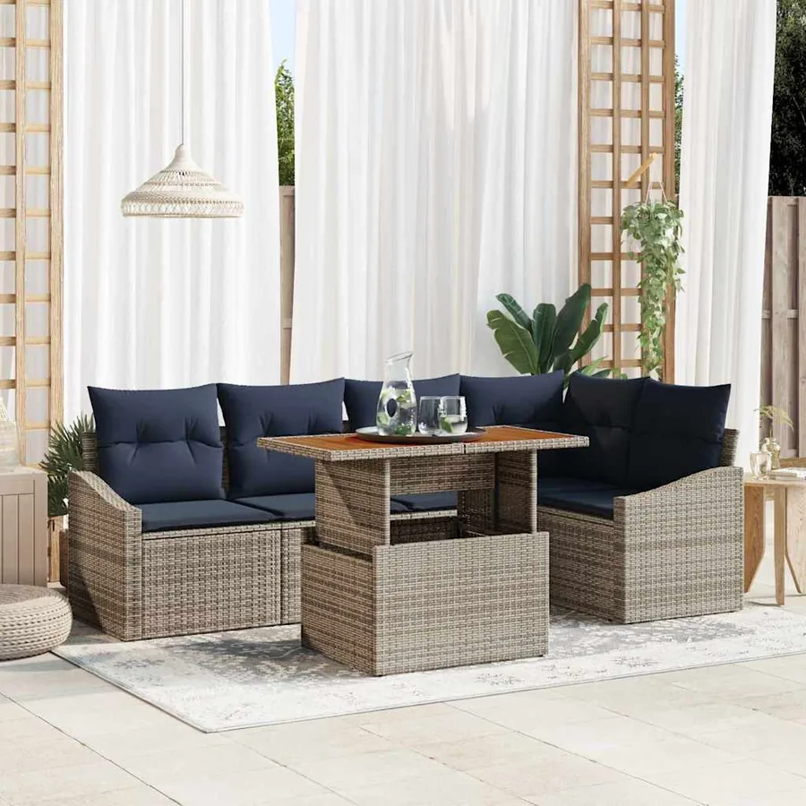 Ensemble de canapé de jardin 6 pcs Gris Poly rotin