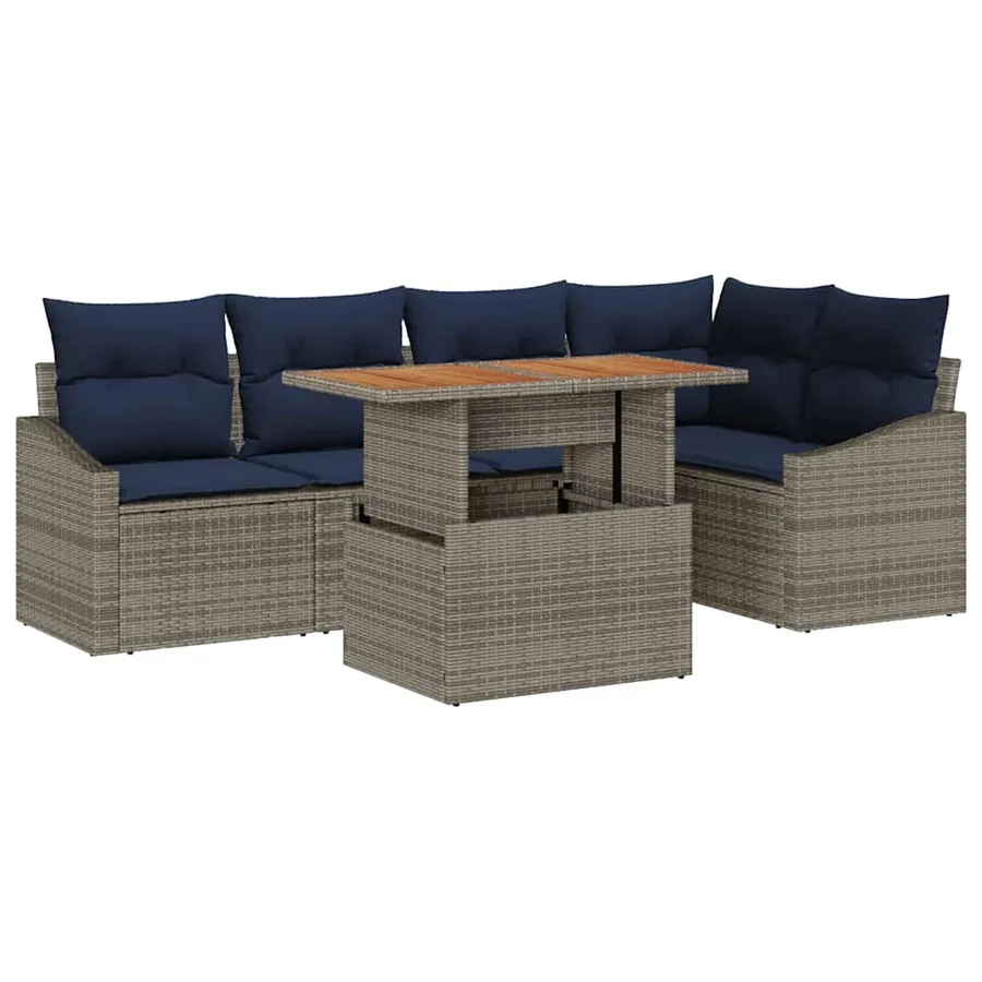 Ensemble de canapé de jardin 6 pcs Gris Poly rotin - 2