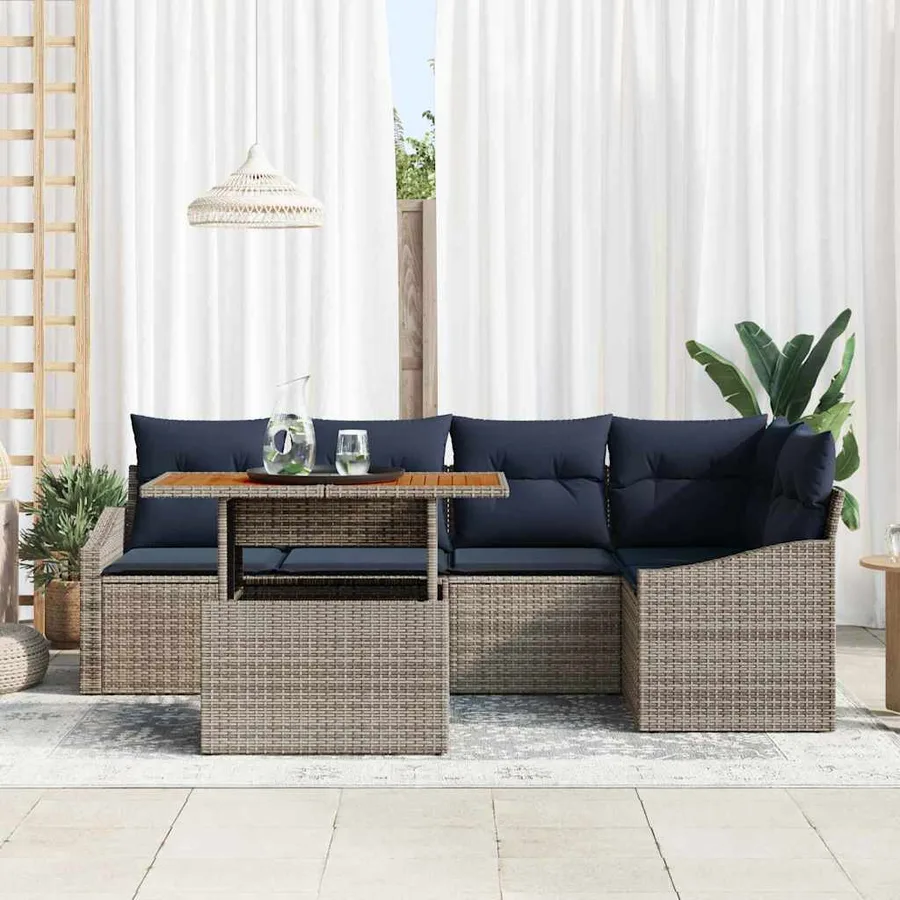 Ensemble de canapé de jardin 6 pcs Gris Poly rotin - 3