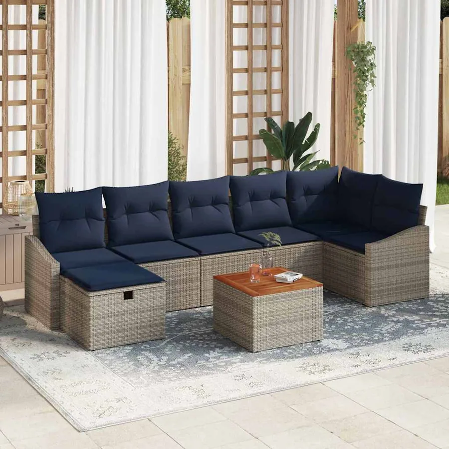 Ensemble de canapé de jardin avec coussin 8 pcs Gris Poly rotin