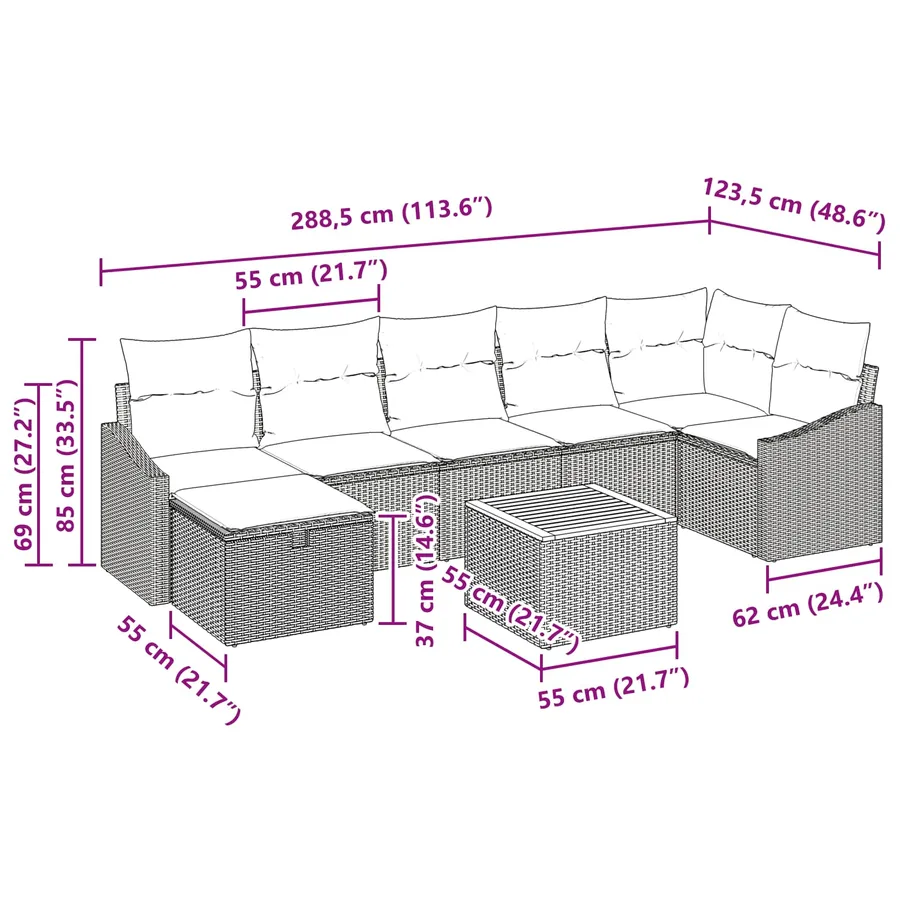 Ensemble de canapé de jardin avec coussin 8 pcs Gris Poly rotin - 15