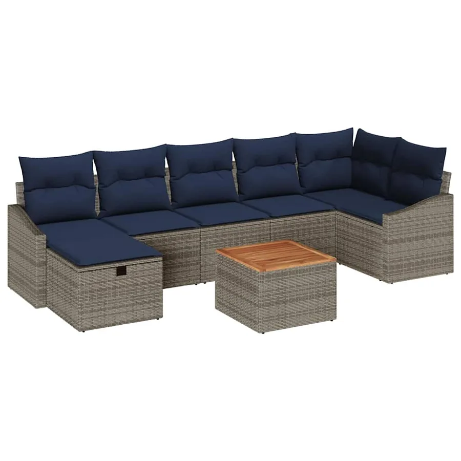 Ensemble de canapé de jardin avec coussin 8 pcs Gris Poly rotin - 2