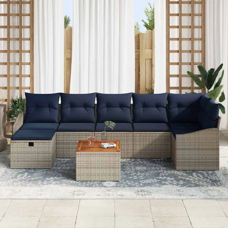 Ensemble de canapé de jardin avec coussin 8 pcs Gris Poly rotin - 3