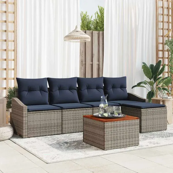 Ensemble de canapé de jardin 6 pcs Gris et bleu marine