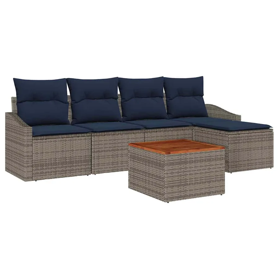 Ensemble de canapé de jardin 6 pcs Gris et bleu marine - 2