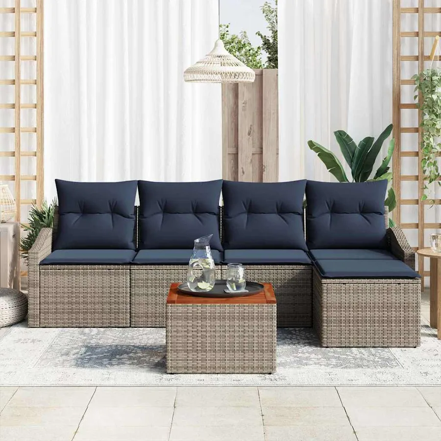 Ensemble de canapé de jardin 6 pcs Gris et bleu marine - 3