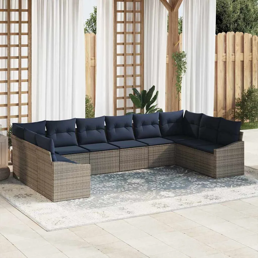 Ensemble de canapé de jardin 10 pcs Gris et bleu marine