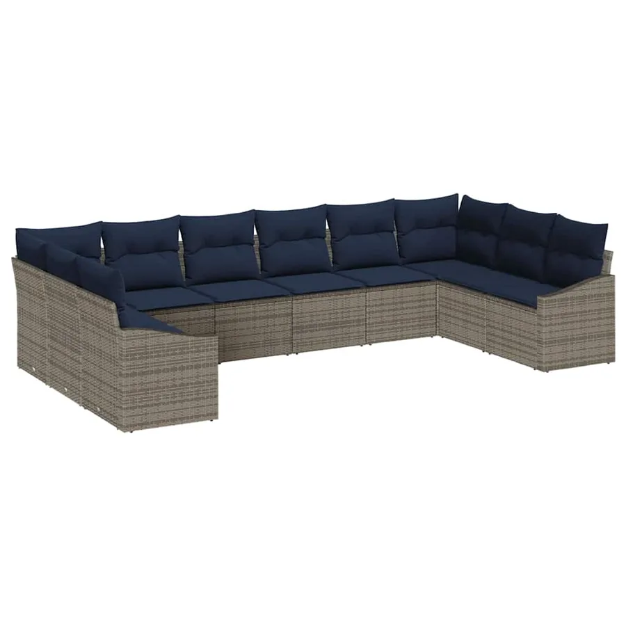 Ensemble de canapé de jardin 10 pcs Gris et bleu marine - 2