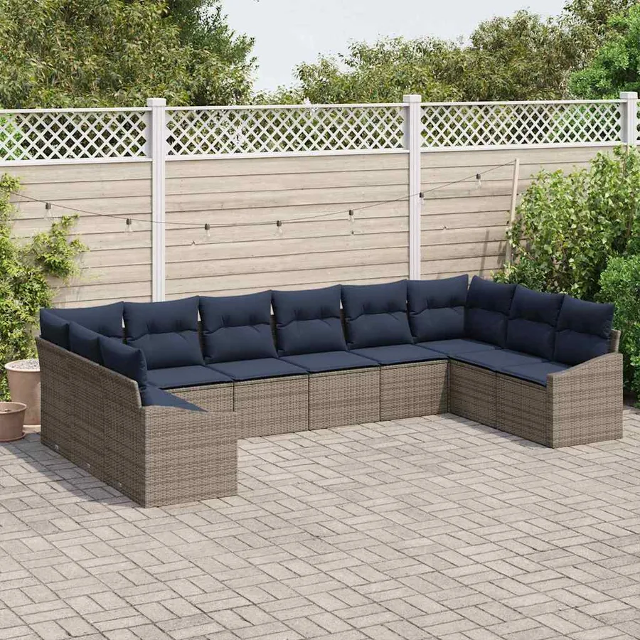 Ensemble de canapé de jardin 10 pcs Gris et bleu marine - 3