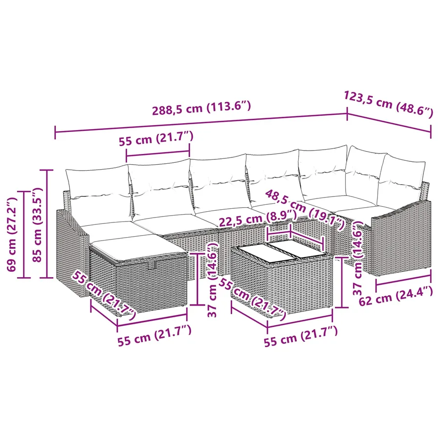 Ensemble de Canapés avec coussin 5 pcs polyrotin - 15