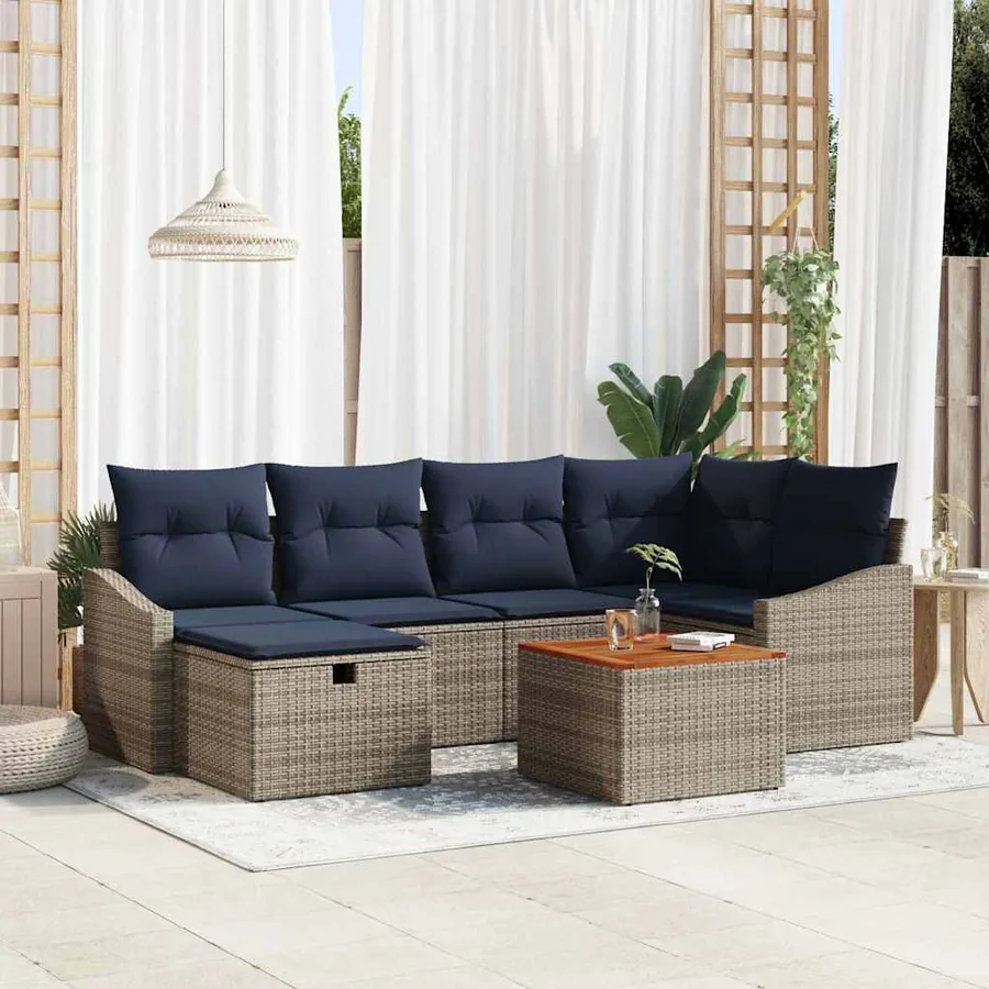 Ensemble de canapé de jardin avec coussin 7 pcs Gris Poly rotin