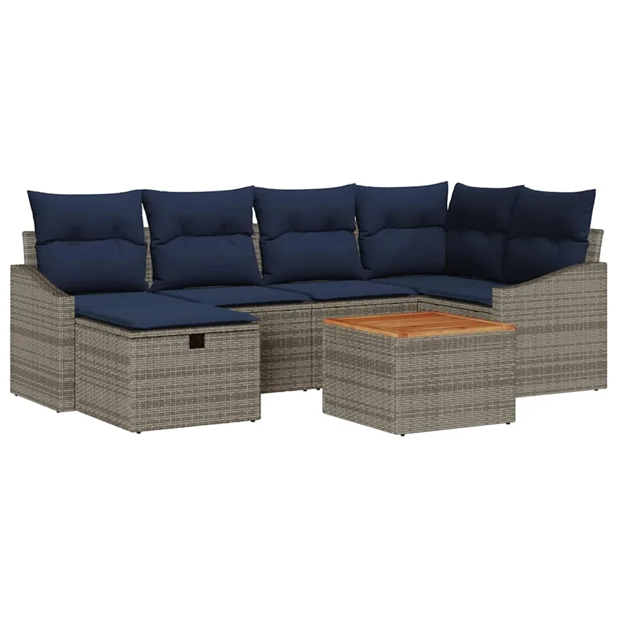 Ensemble de canapé de jardin avec coussin 7 pcs Gris Poly rotin - 2
