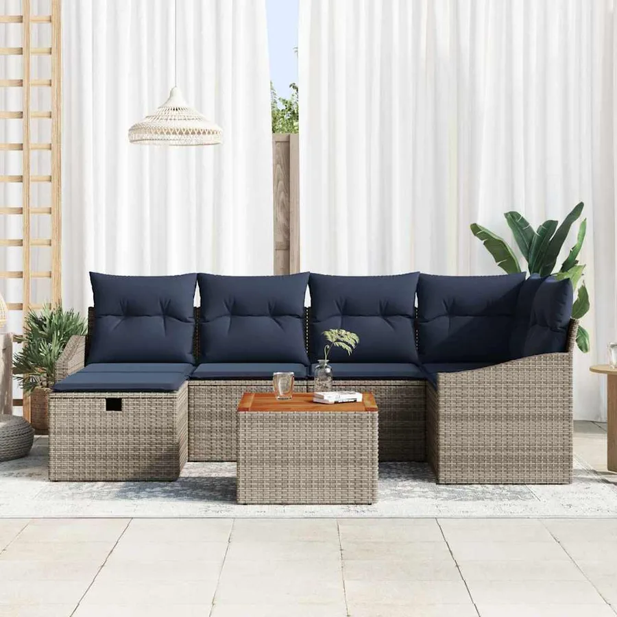 Ensemble de canapé de jardin avec coussin 7 pcs Gris Poly rotin - 3