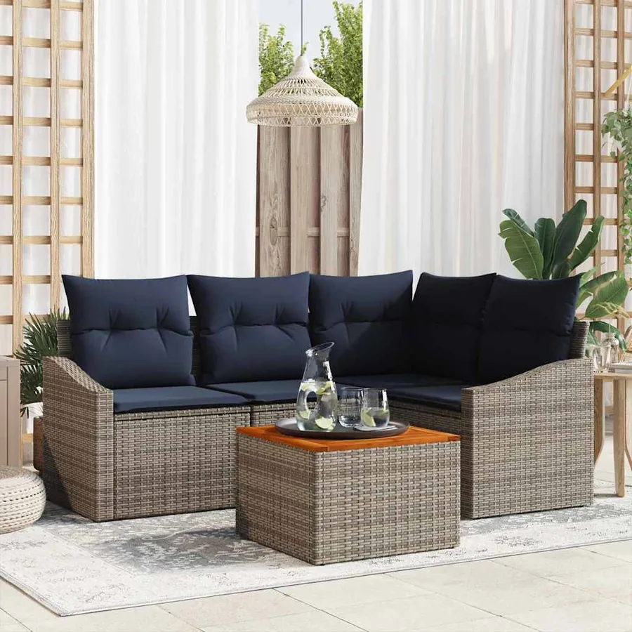 Ensemble de canapé de jardin 5 pcs Gris et bleu marine