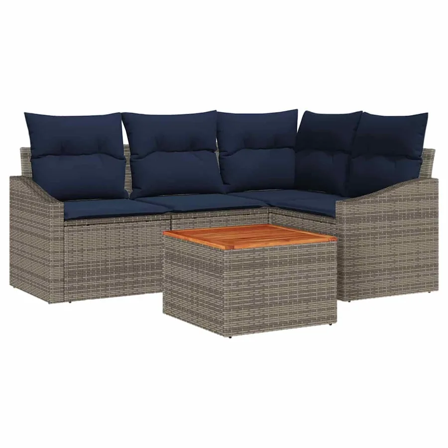 Ensemble de canapé de jardin 5 pcs Gris et bleu marine - 2