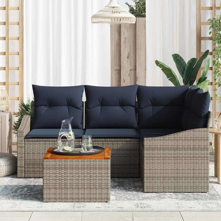 Ensemble de canapé de jardin 5 pcs Gris et bleu marine - 3