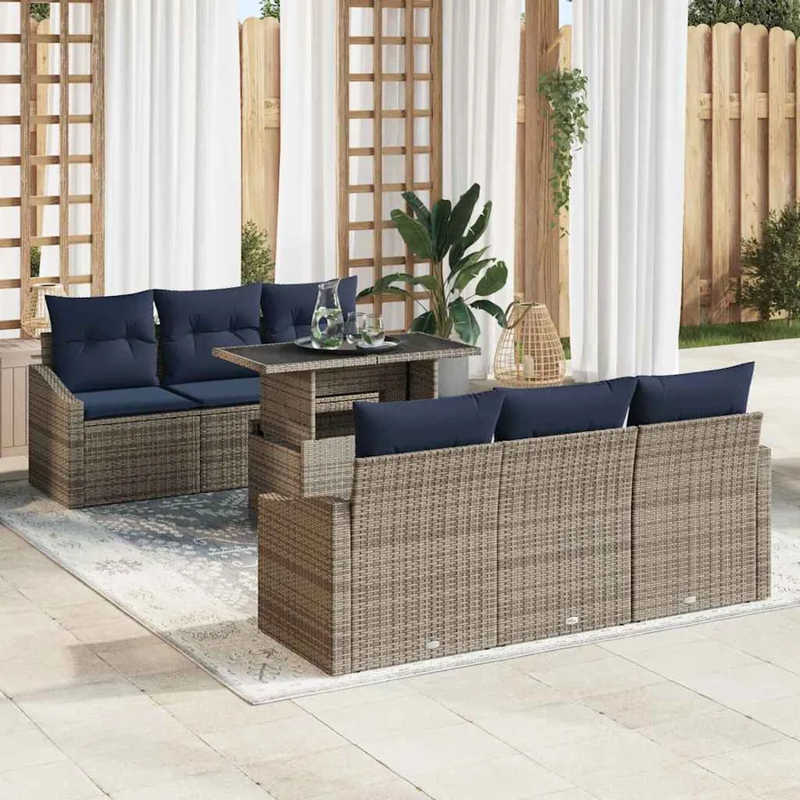 Ensemble de canapé de jardin avec coussin 7 pcs Gris polyrotin