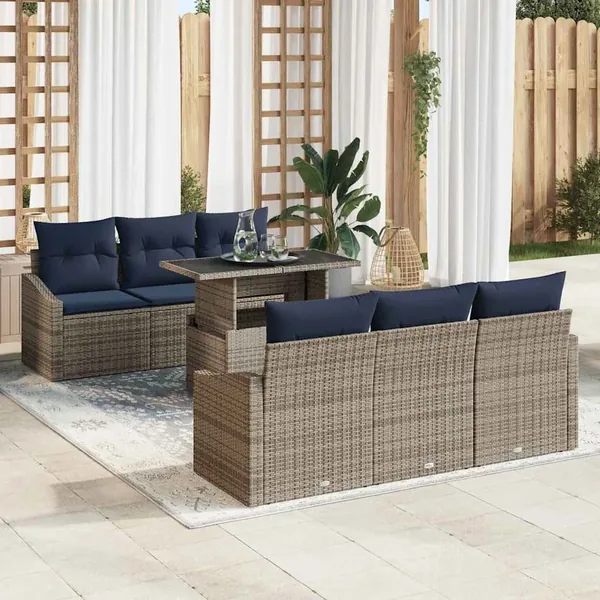Ensemble de canapé de jardin avec coussin 7 pcs Gris polyrotin