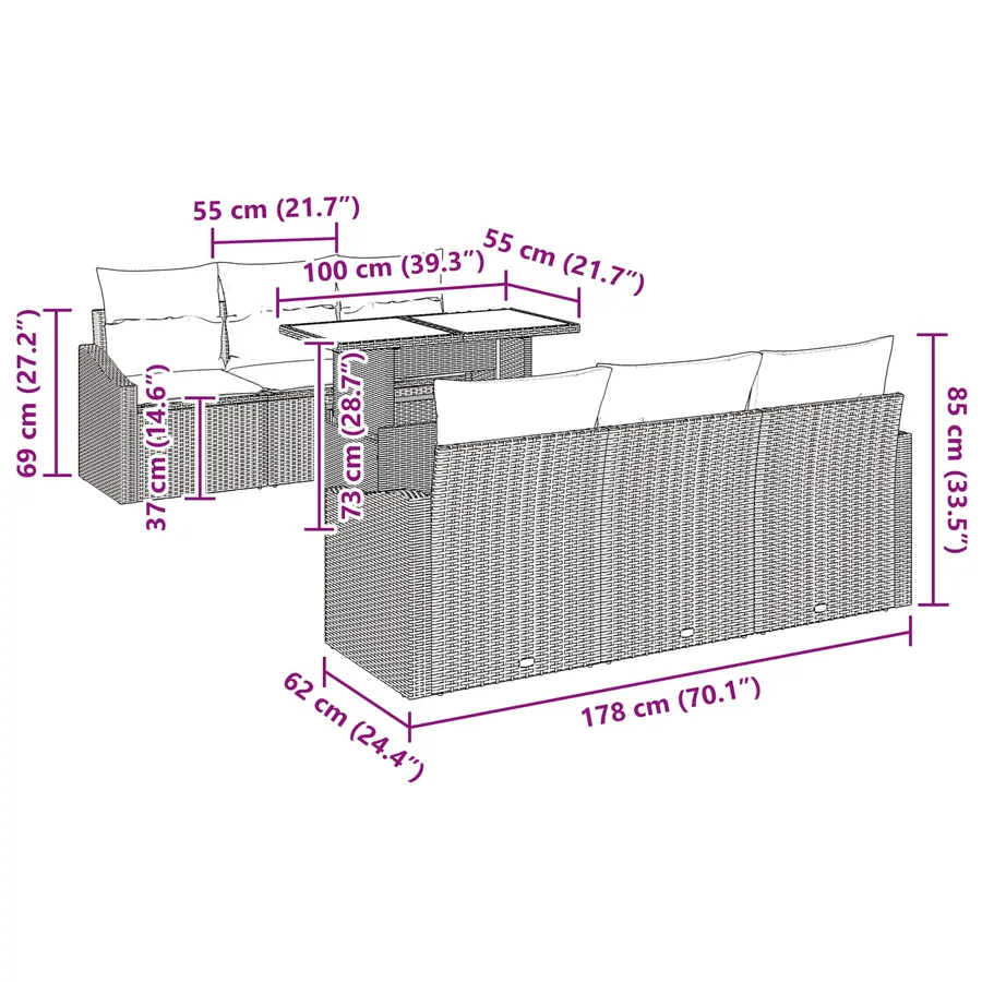 Ensemble de canapé de jardin avec coussin 7 pcs Gris polyrotin - 13