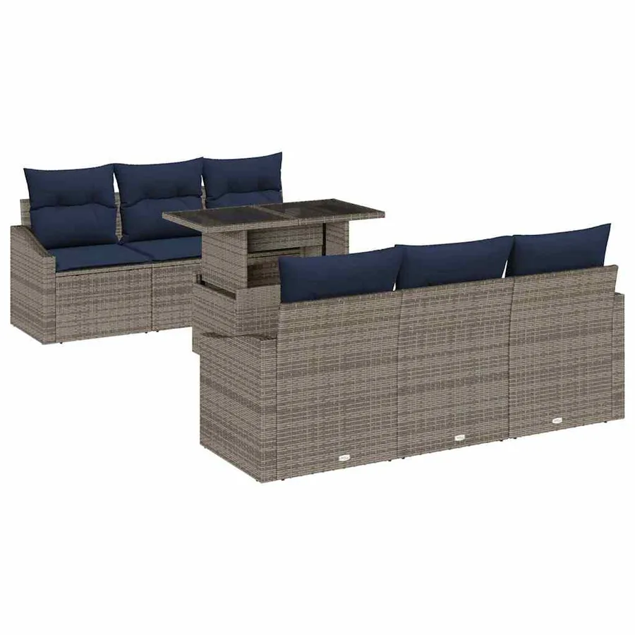 Ensemble de canapé de jardin avec coussin 7 pcs Gris polyrotin - 2