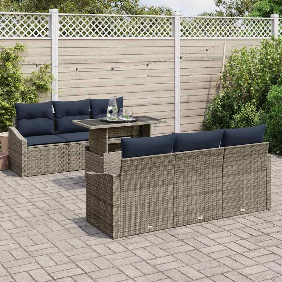 Ensemble de canapé de jardin avec coussin 7 pcs Gris polyrotin - 3