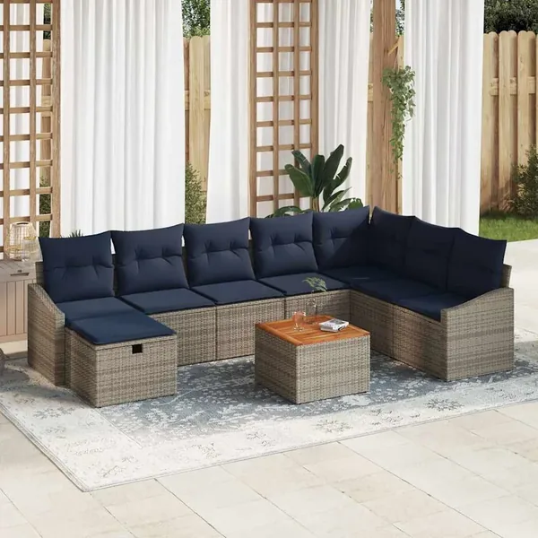Ensemble de canapé de jardin avec coussin 9 pcs Gris Poly rotin
