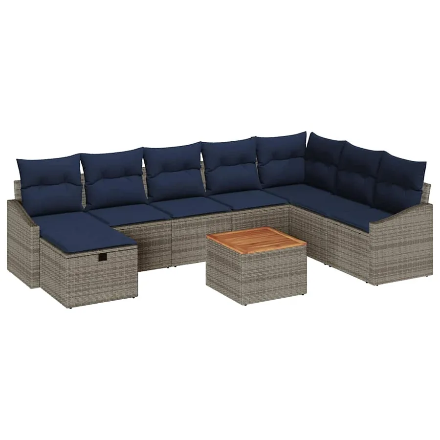 Ensemble de canapé de jardin avec coussin 9 pcs Gris Poly rotin - 2