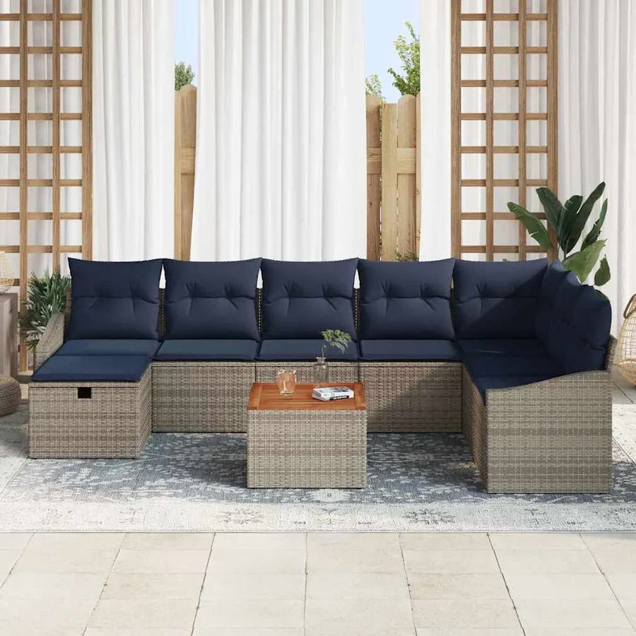 Ensemble de canapé de jardin avec coussin 9 pcs Gris Poly rotin - 3