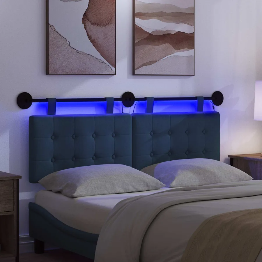 Tête de lit suspendue Avec lumière LED Bleu Tissu - 5