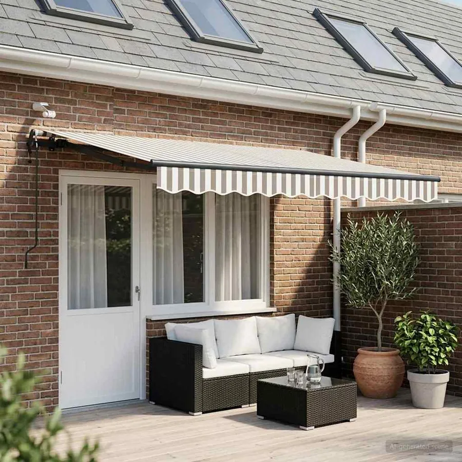Auvent rétractable Gris clair et blanc 400 × 300 cm Polyester